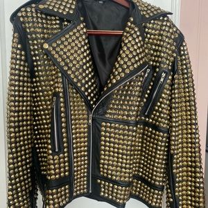 Size 3x Real Black Leather Studded Jacket custom made